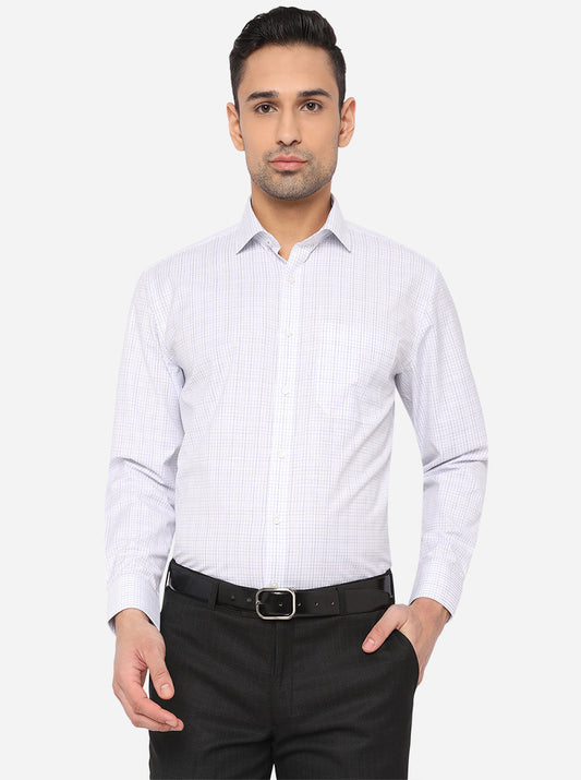 White & Blue Checked Regular Fit Formal Shirt | Greenfibre