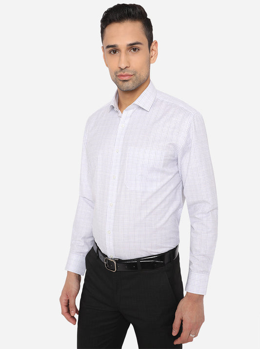 White & Blue Checked Regular Fit Formal Shirt | Greenfibre