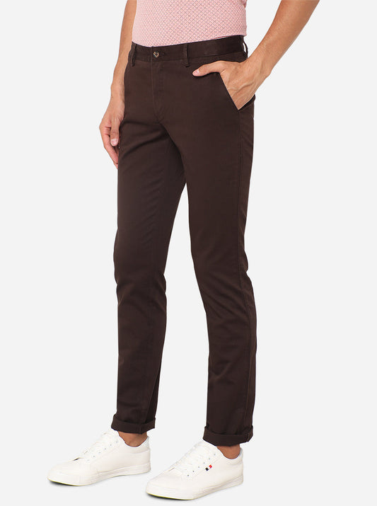 Coffee Brown Solid Super Slim Fit Casual Trouser | Greenfibre