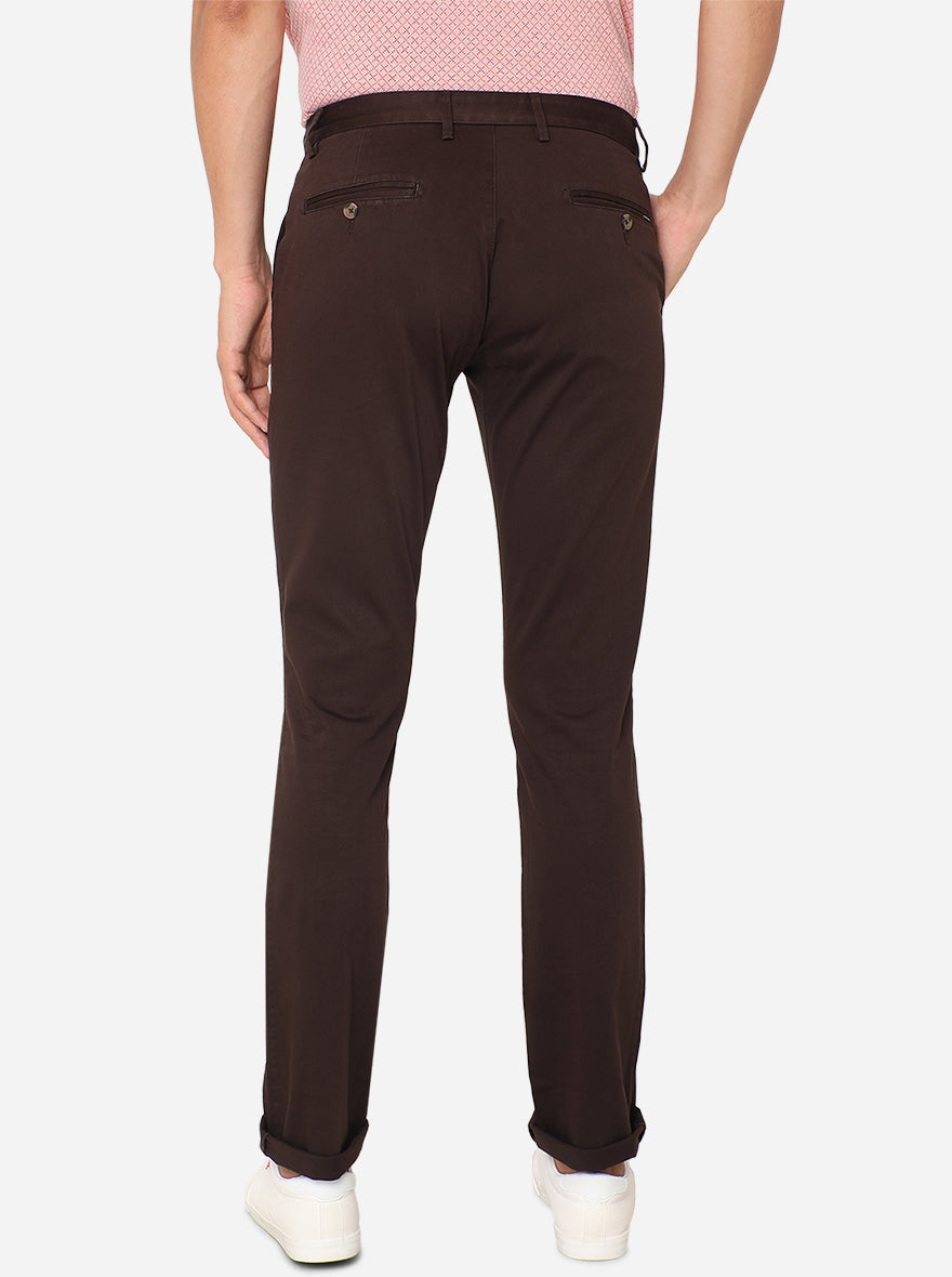 Coffee Brown Solid Super Slim Fit Casual Trouser | Greenfibre