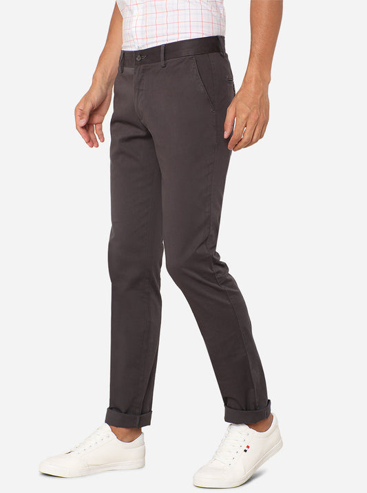 Dark Grey Solid Super Slim Fit Casual Trouser | Greenfibre