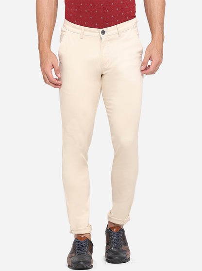 Beige Solid Neo Fit Casual Trouser | Greenfibre