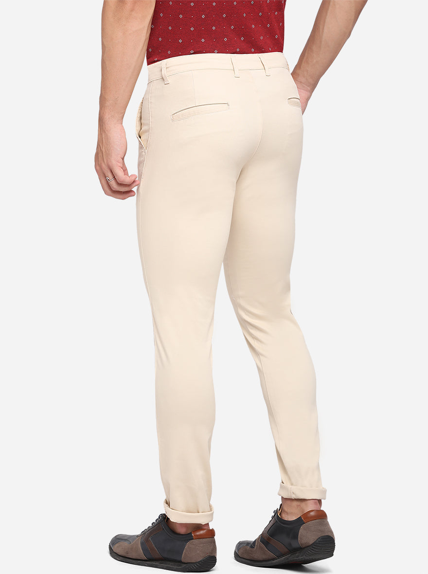 Beige Solid Neo Fit Casual Trouser | Greenfibre