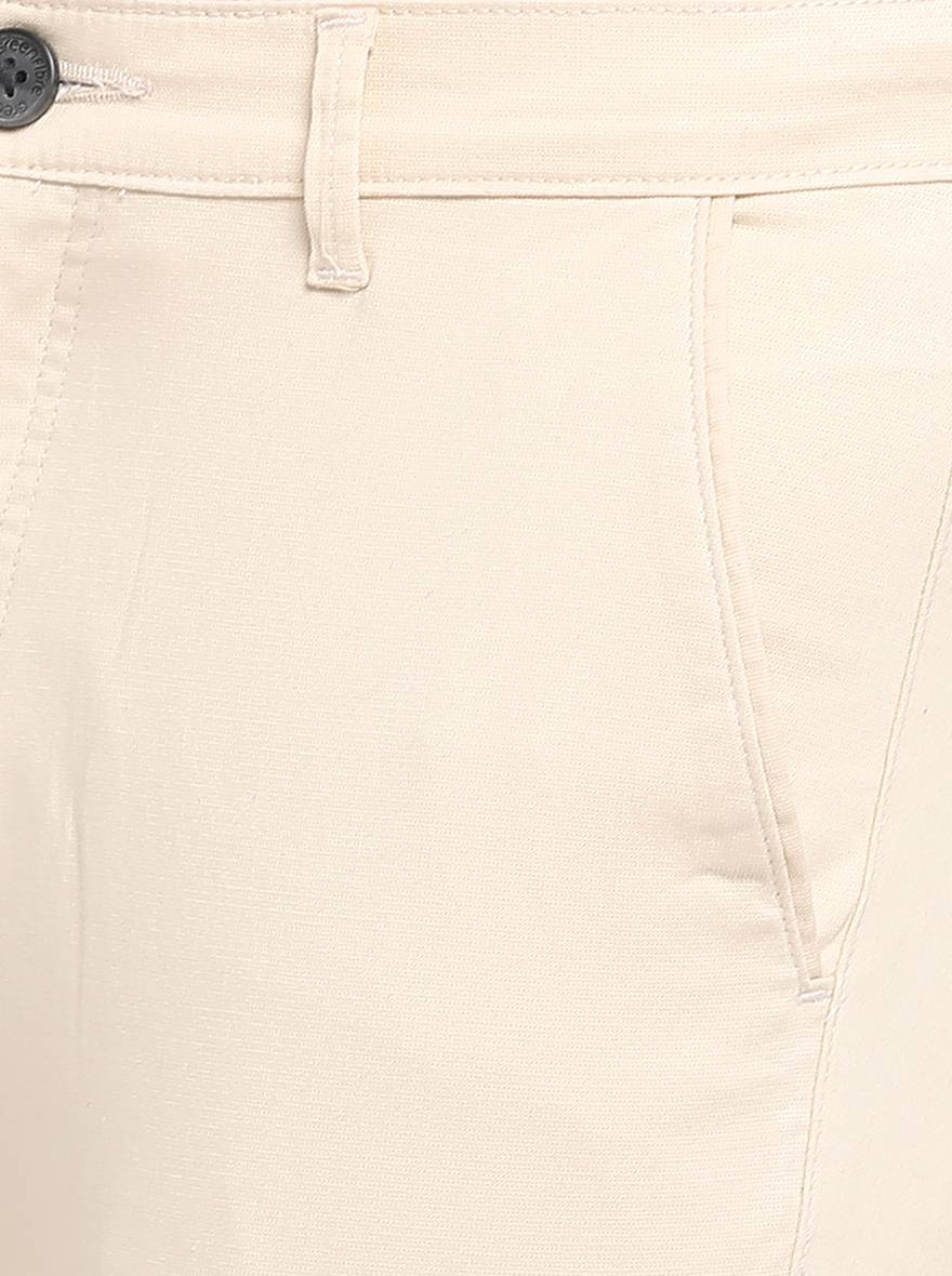 Beige Solid Neo Fit Casual Trouser | Greenfibre