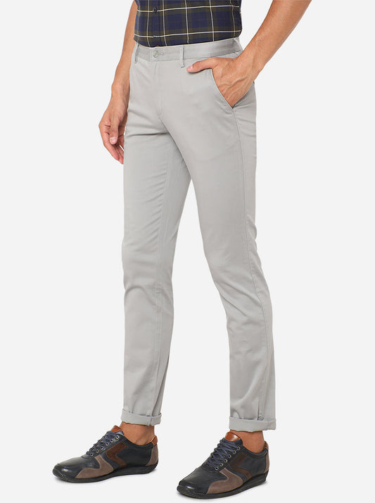 Ash Grey Solid Super Slim Fit Casual Trouser | Greenfibre