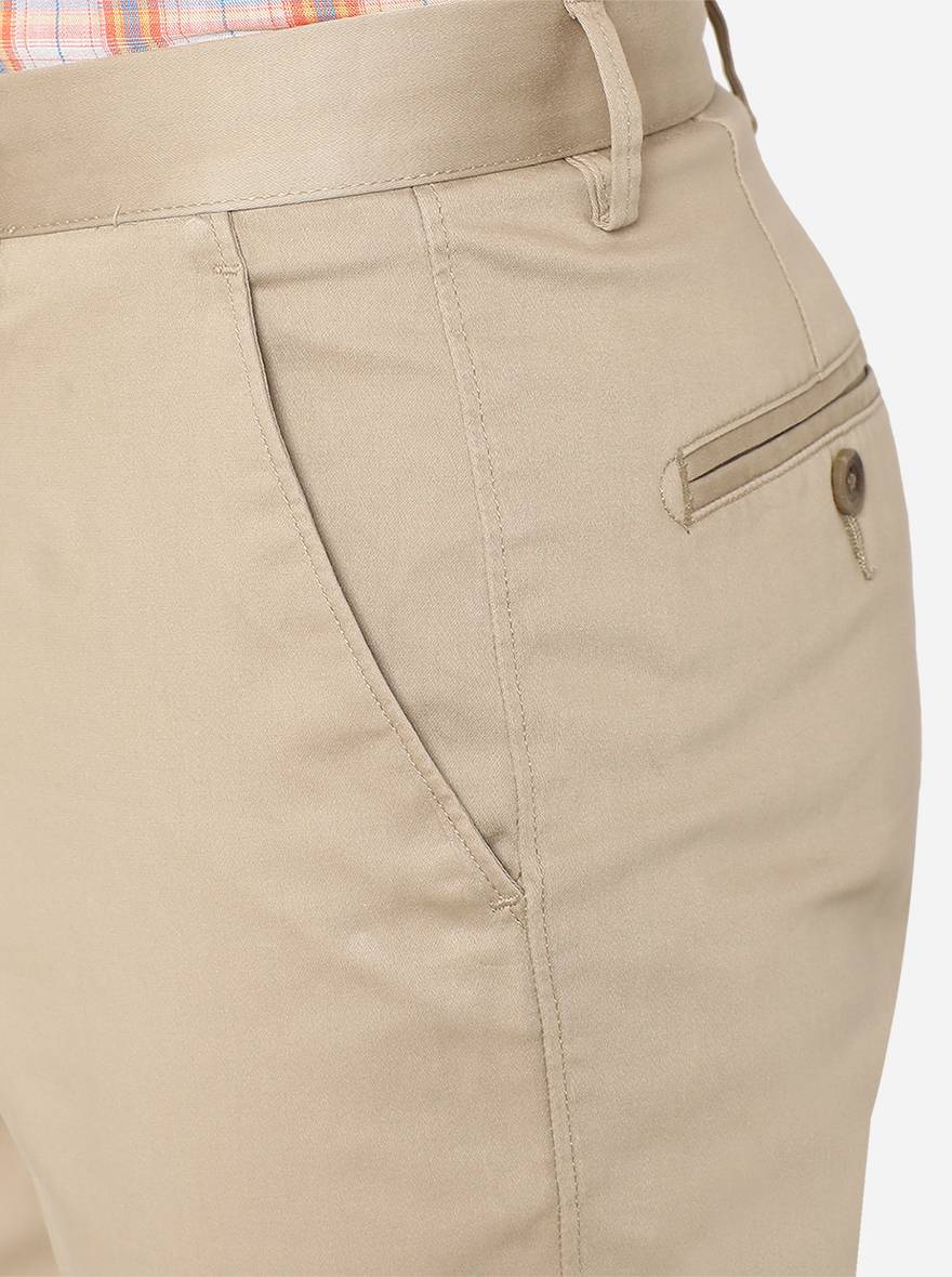 Cream Solid Super Slim Fit Casual Trouser | Greenfibre