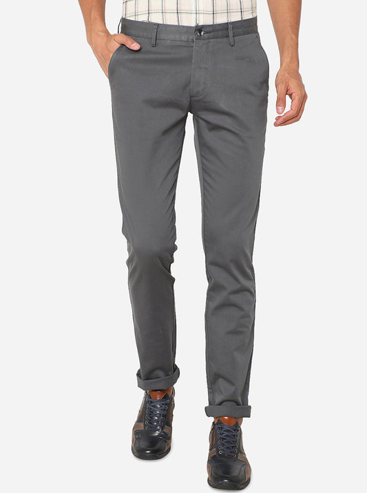 Grey Solid Super Slim Fit Casual Trouser | Greenfibre