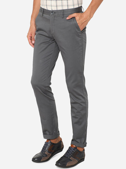 Grey Solid Super Slim Fit Casual Trouser | Greenfibre