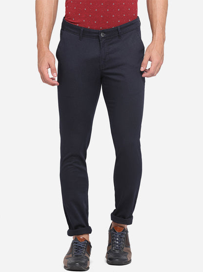 Dark Blue Solid Neo Fit Casual Trouser | Greenfibre