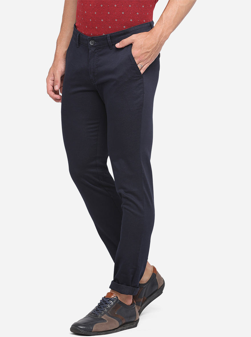 Dark Blue Solid Neo Fit Casual Trouser | Greenfibre