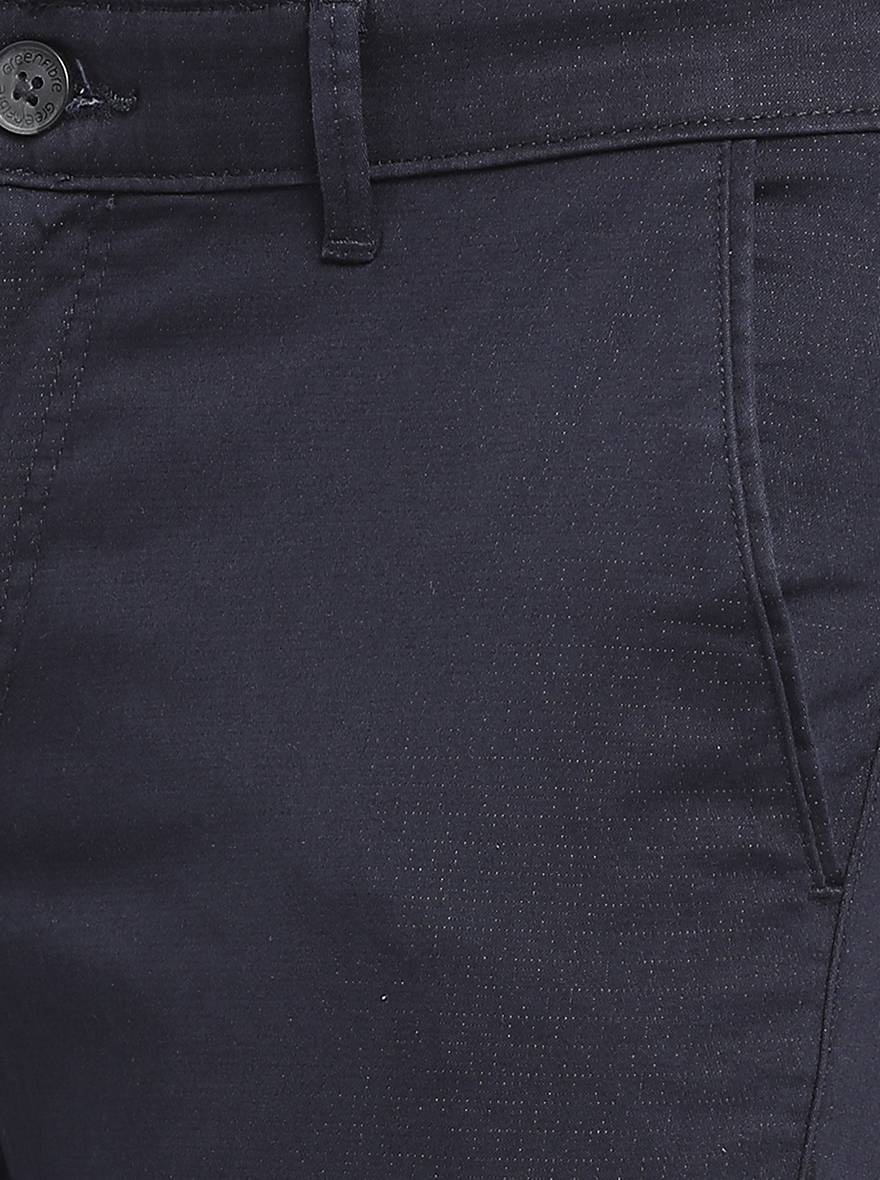 Dark Blue Solid Neo Fit Casual Trouser | Greenfibre