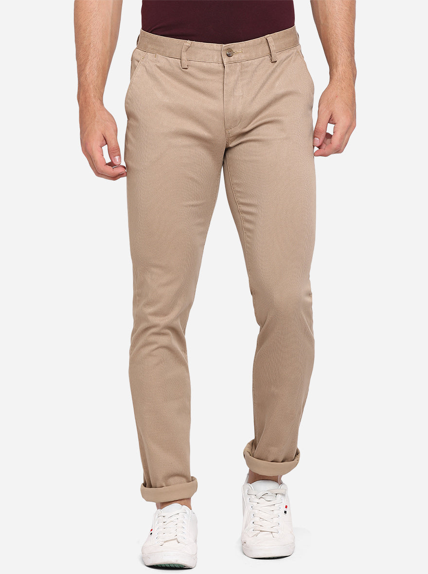 Khaki Solid Slim Fit Casual Trouser | Greenfibre