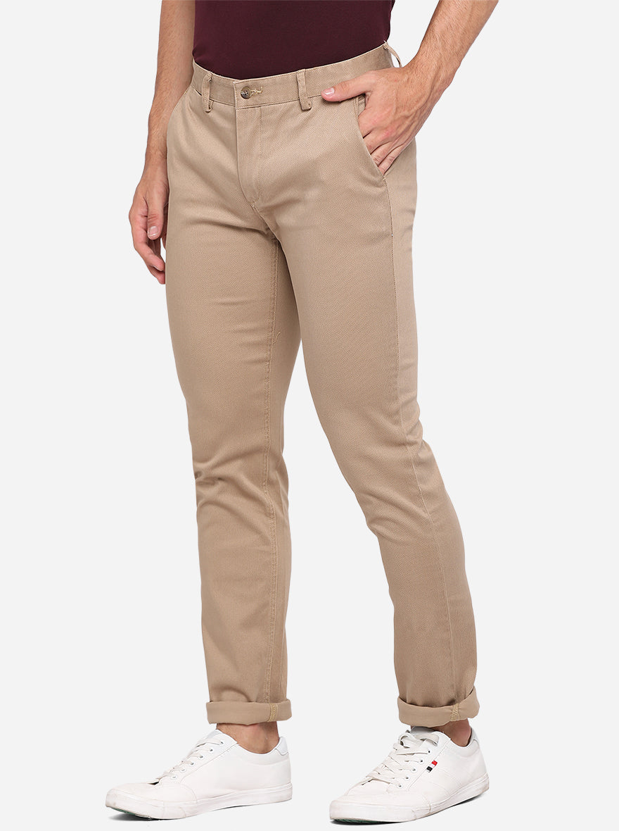 Khaki Solid Slim Fit Casual Trouser | Greenfibre