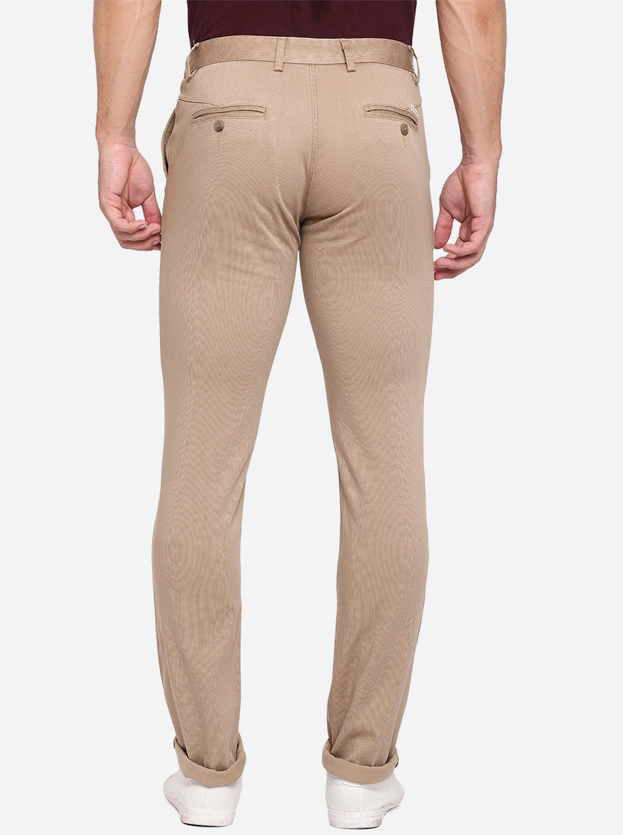 Khaki Solid Slim Fit Casual Trouser | Greenfibre