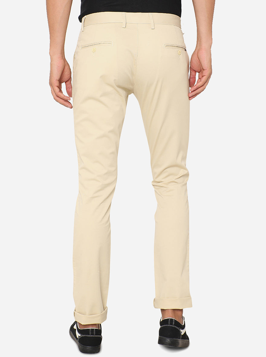 Light Beige Solid Super Slim Fit Casual Trouser | Greenfibre