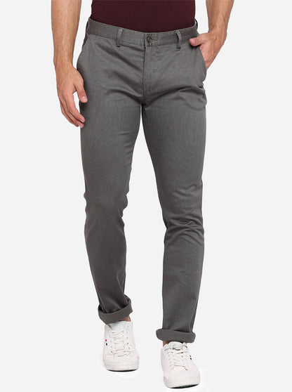 Grey Solid Slim Fit Casual Trouser | Greenfibre