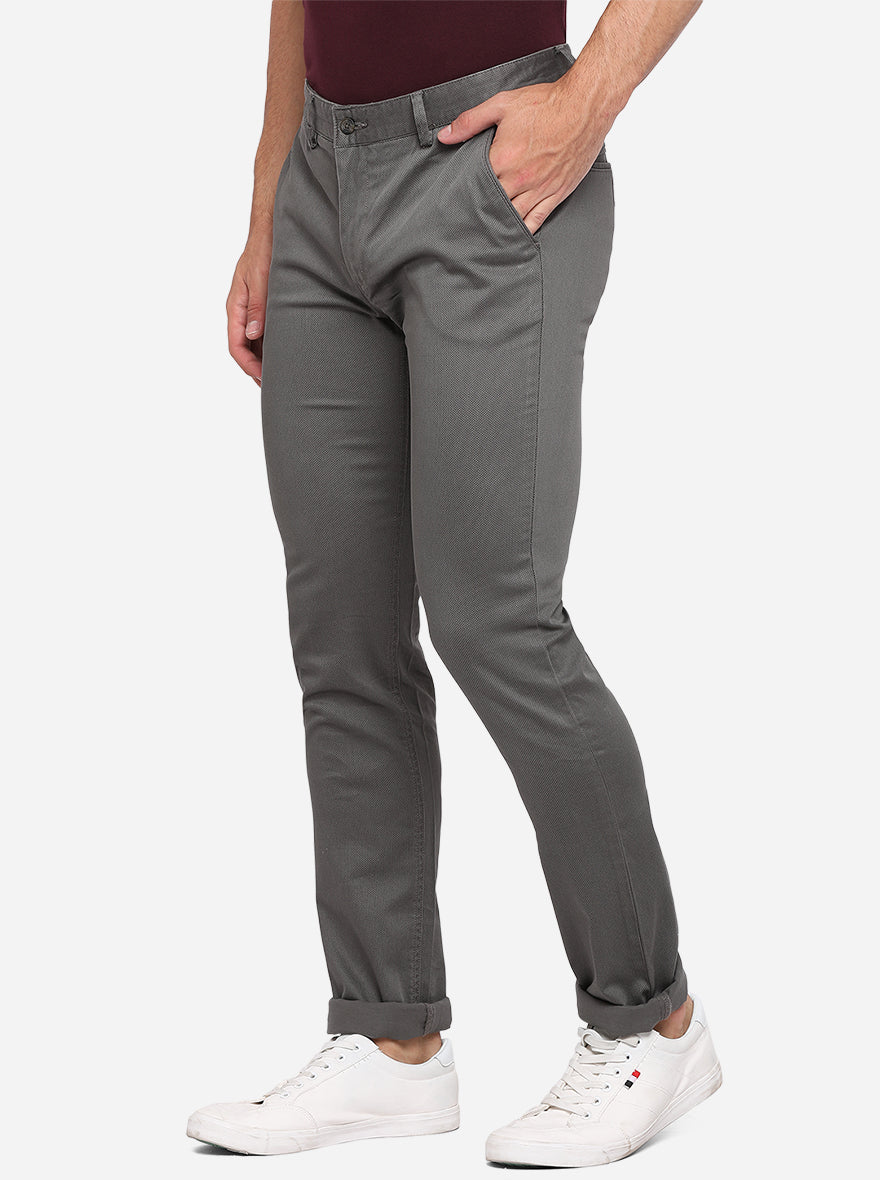 Grey Solid Slim Fit Casual Trouser | Greenfibre