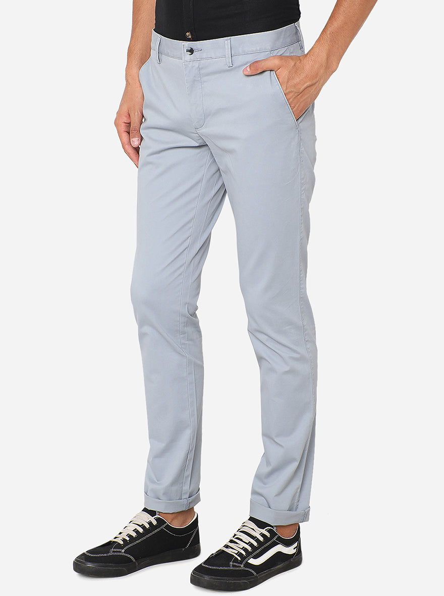 Light Blue Solid Super Slim Fit Casual Trouser | Greenfibre