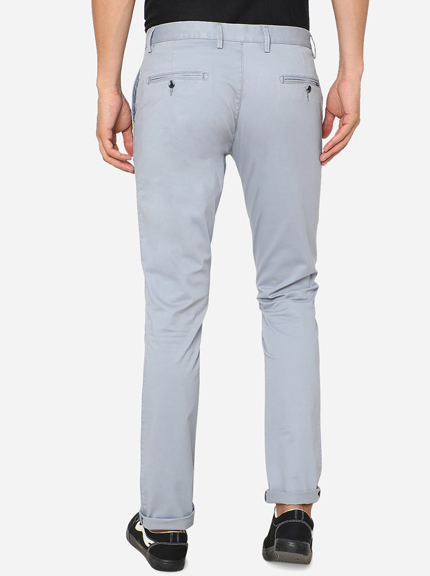 Light Blue Solid Super Slim Fit Casual Trouser | Greenfibre