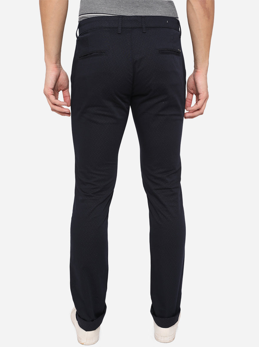 Navy Blue Washed Slim Fit Casual Trouser | Greenfibre