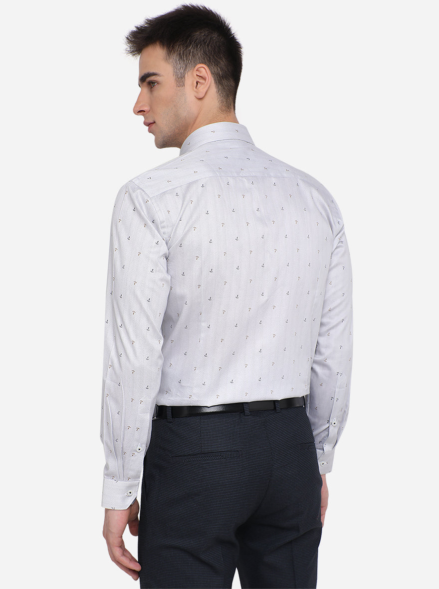 Light Grey Printed Slim Fit Formal Shirt | Greenfibre