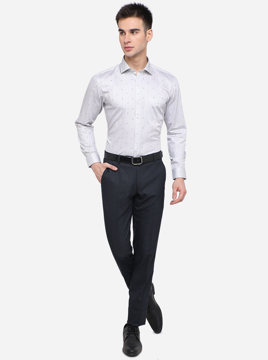 Light Grey Printed Slim Fit Formal Shirt | Greenfibre