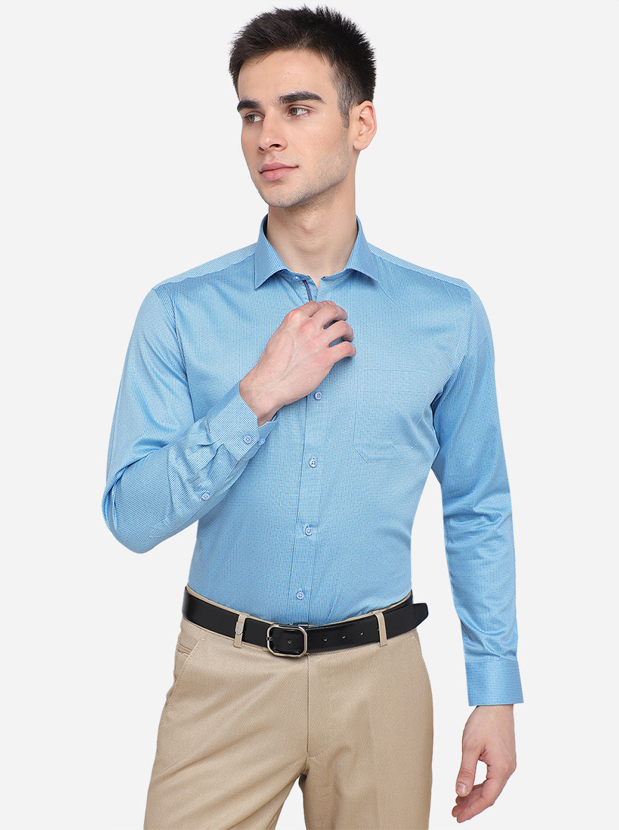 Pacific Blue Printed Slim Fit Formal Shirt | Greenfibre