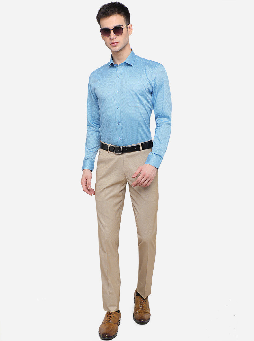 Pacific Blue Printed Slim Fit Formal Shirt | Greenfibre
