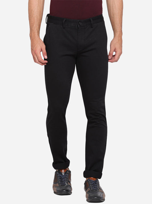 Black Solid Super Slim Fit Casual Trouser | Greenfibre