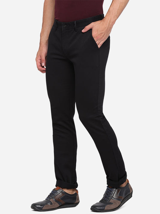 Black Solid Super Slim Fit Casual Trouser | Greenfibre