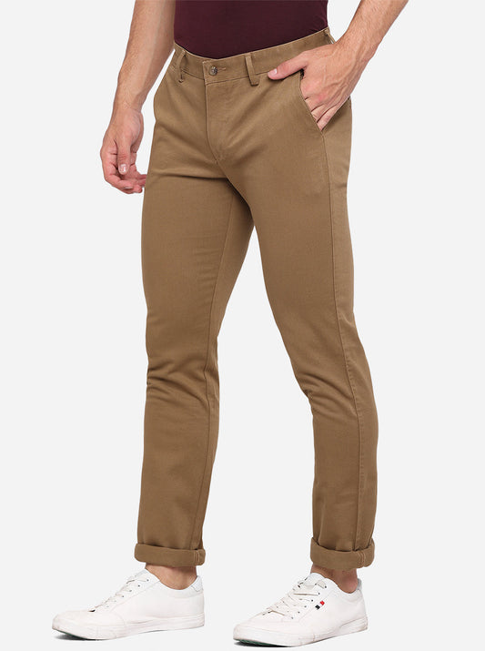 Brown Solid Super Slim Fit Casual Trouser | Greenfibre