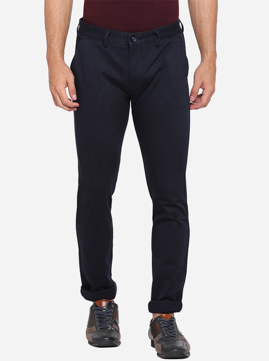 Navy Blue Solid Super Slim Fit Casual Trouser | Greenfibre