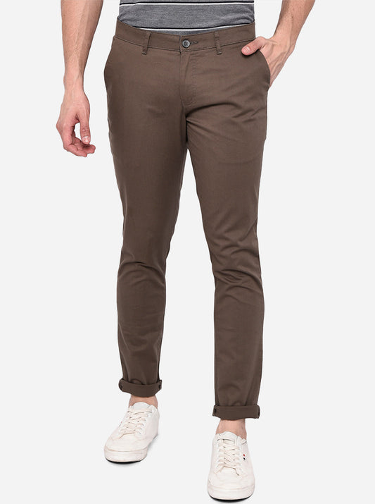 Brown Solid Neo Fit Casual Trouser | Greenfibre