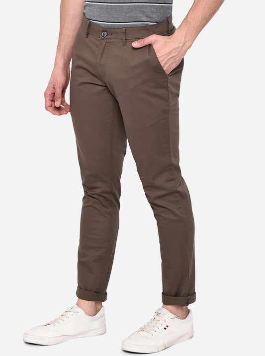 Brown Solid Neo Fit Casual Trouser | Greenfibre