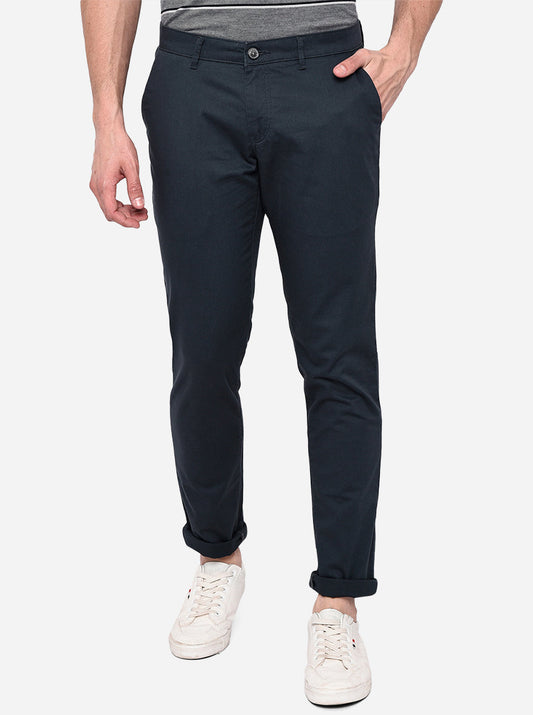 Blue Solid Neo Fit Casual Trouser | Greenfibre