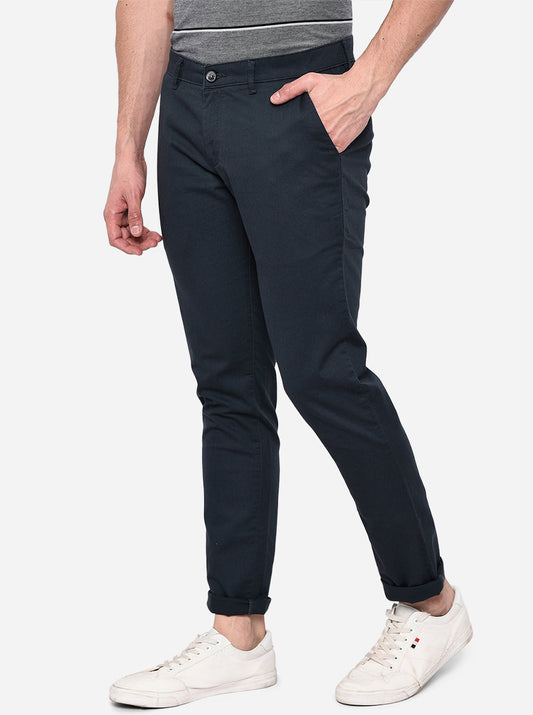 Blue Solid Neo Fit Casual Trouser | Greenfibre