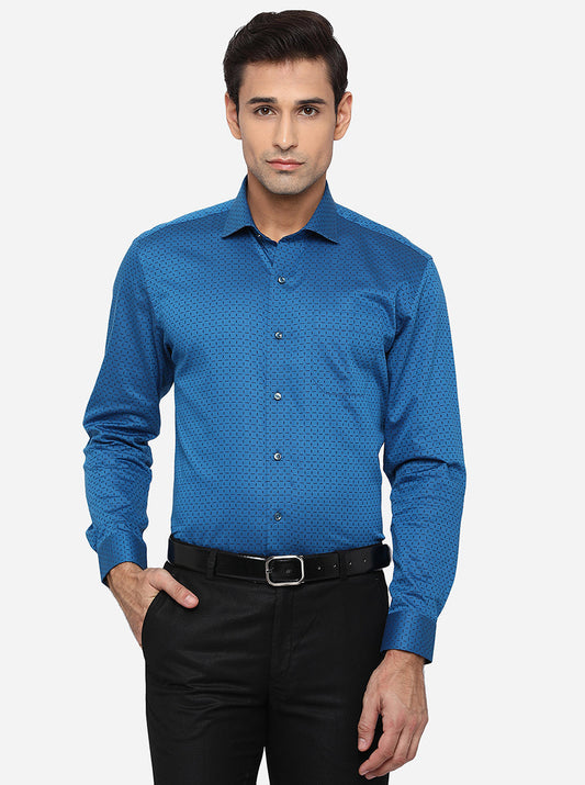 Turquoies Blue Dobby Slim Fit Formal Shirt | Greenfibre