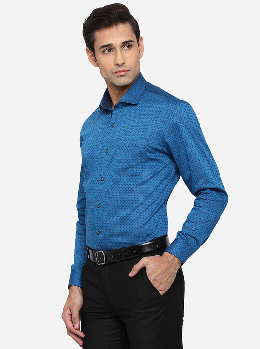 Turquoies Blue Dobby Slim Fit Formal Shirt | Greenfibre