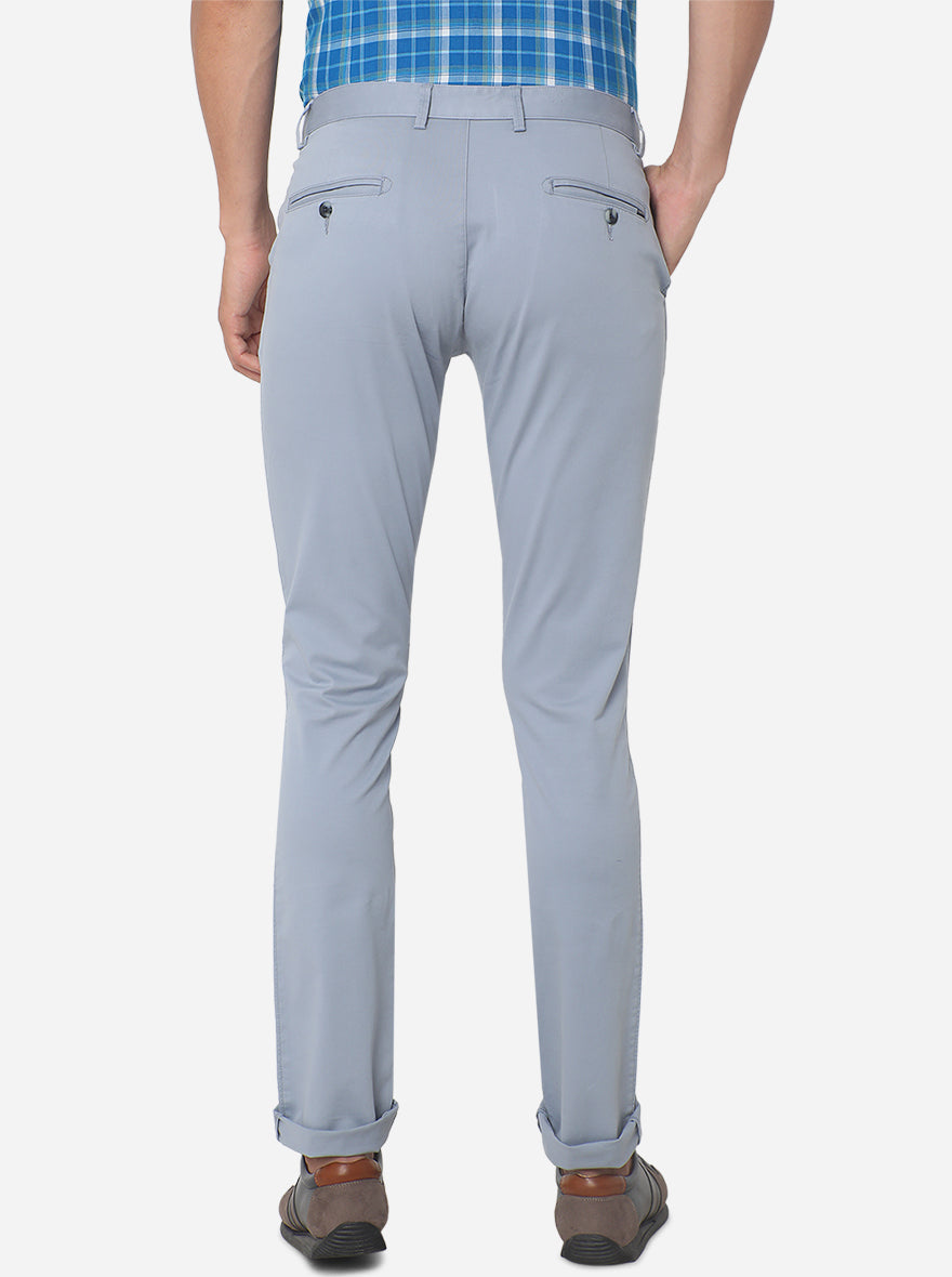 Sky Blue Solid Super Slim Fit Casual Trouser | Greenfibre