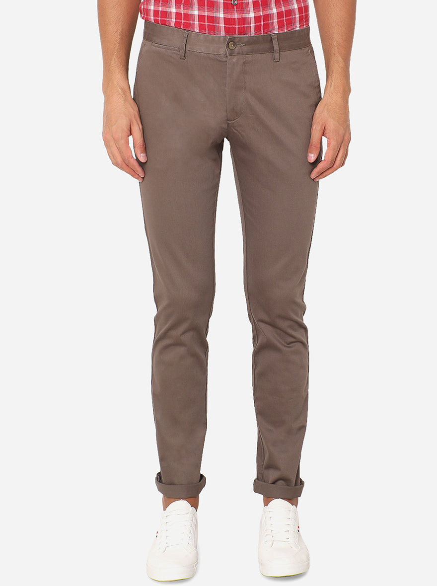 Brown Solid Super Slim Fit Casual Trouser | Greenfibre