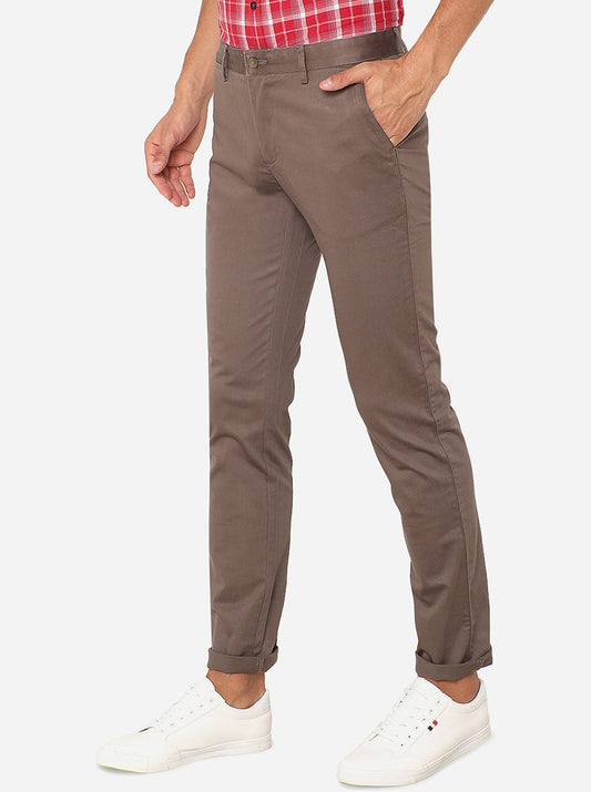 Brown Solid Super Slim Fit Casual Trouser | Greenfibre