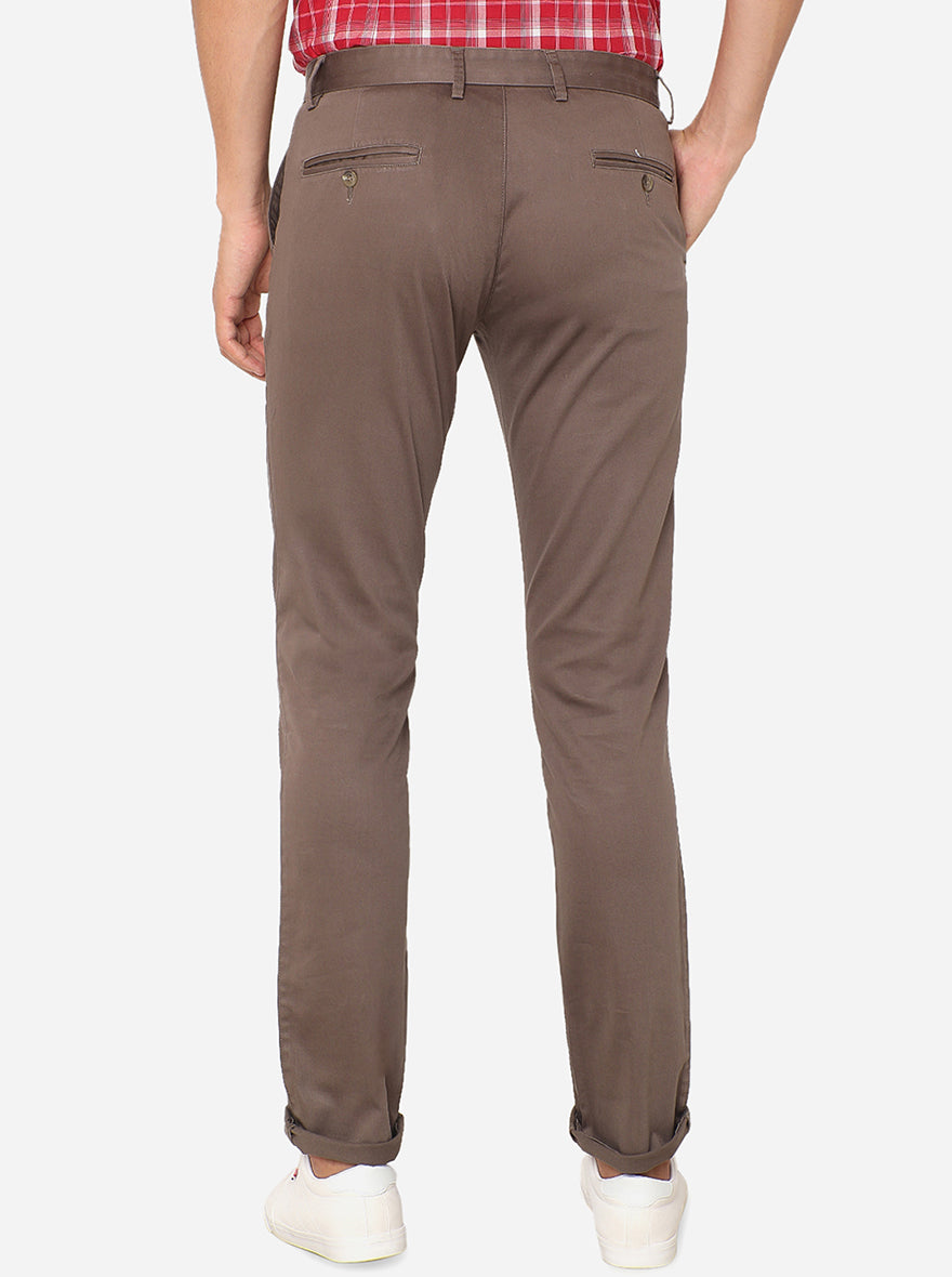 Brown Solid Super Slim Fit Casual Trouser | Greenfibre