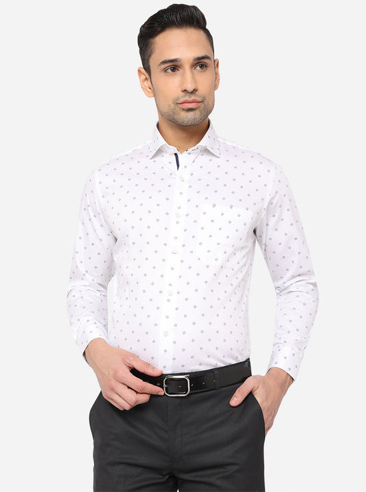 White & Blue Printed Slim Fit Formal Shirt | Greenfibre