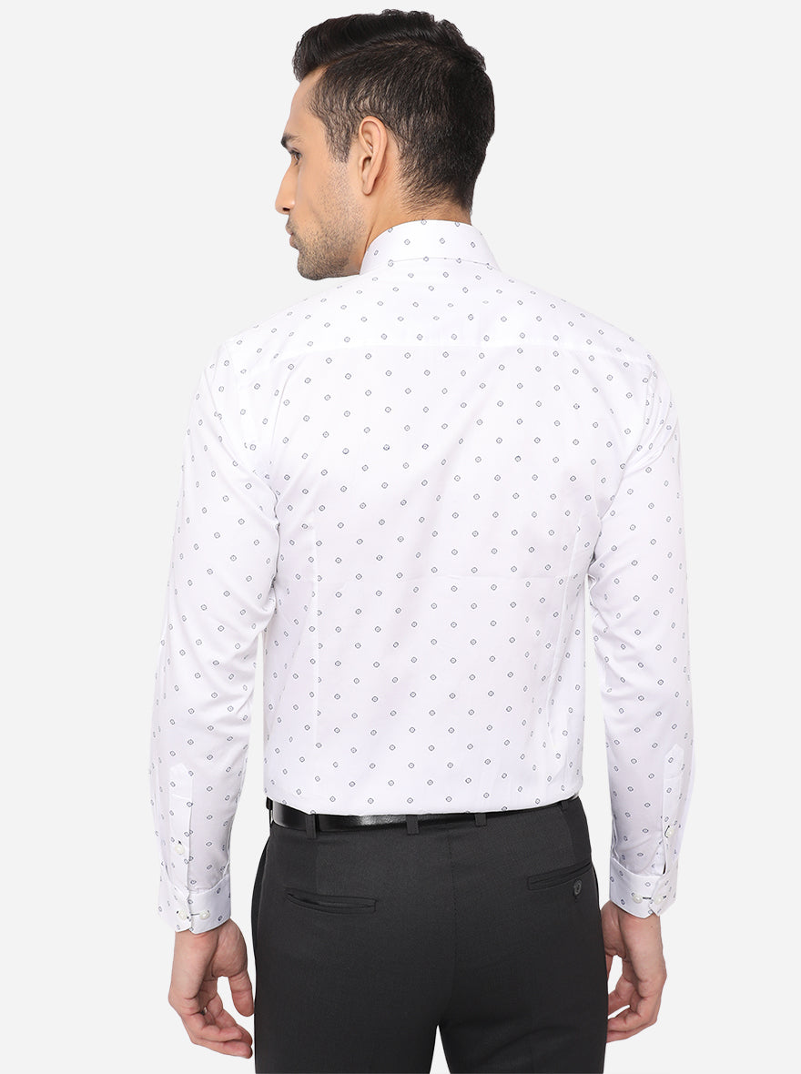 White & Blue Printed Slim Fit Formal Shirt | Greenfibre