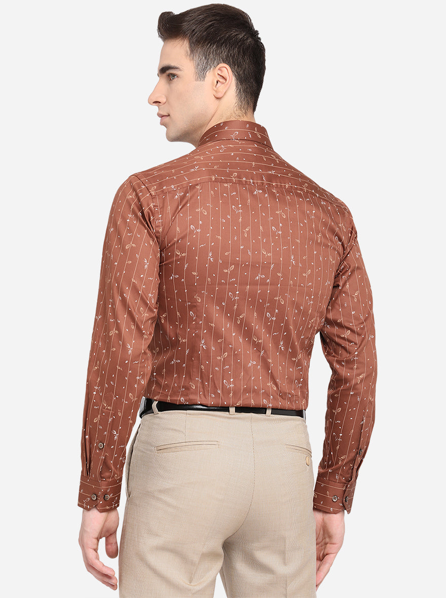 Brown Printed Slim Fit Formal Shirt | Greenfibre