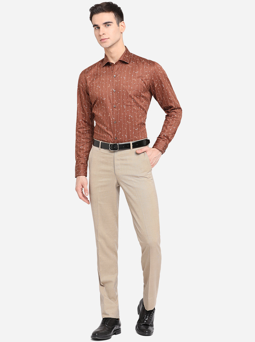 Brown Printed Slim Fit Formal Shirt | Greenfibre