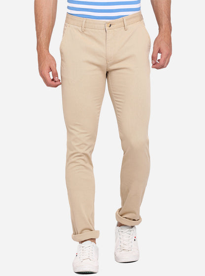 Light Khaki Solid Super Slim Fit Casual Trouser | Greenfibre