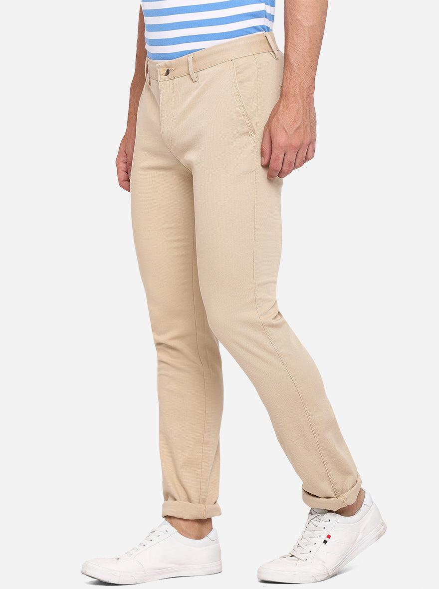 Light Khaki Solid Super Slim Fit Casual Trouser | Greenfibre