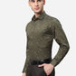 Dark Green Printed Slim Fit Formal Shirt | Greenfibre