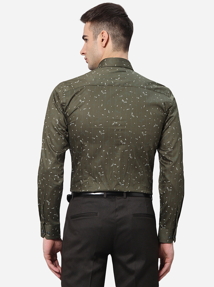 Dark Green Printed Slim Fit Formal Shirt | Greenfibre